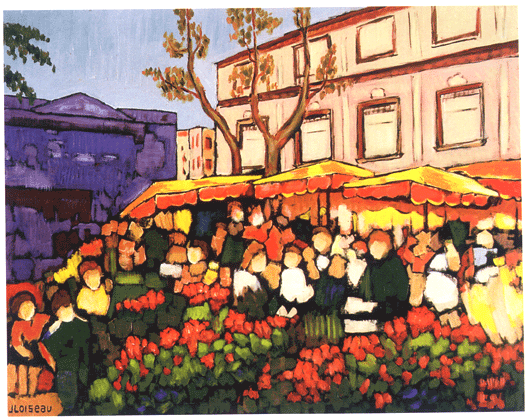 le marché aux fleurs à Aix-en-Provence- Jacques Loiseau, French Impressionist Painter